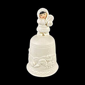 VTG Arctic Kids Figurine Topped Collectable Bell Bisque Porcelain Scenic Detail